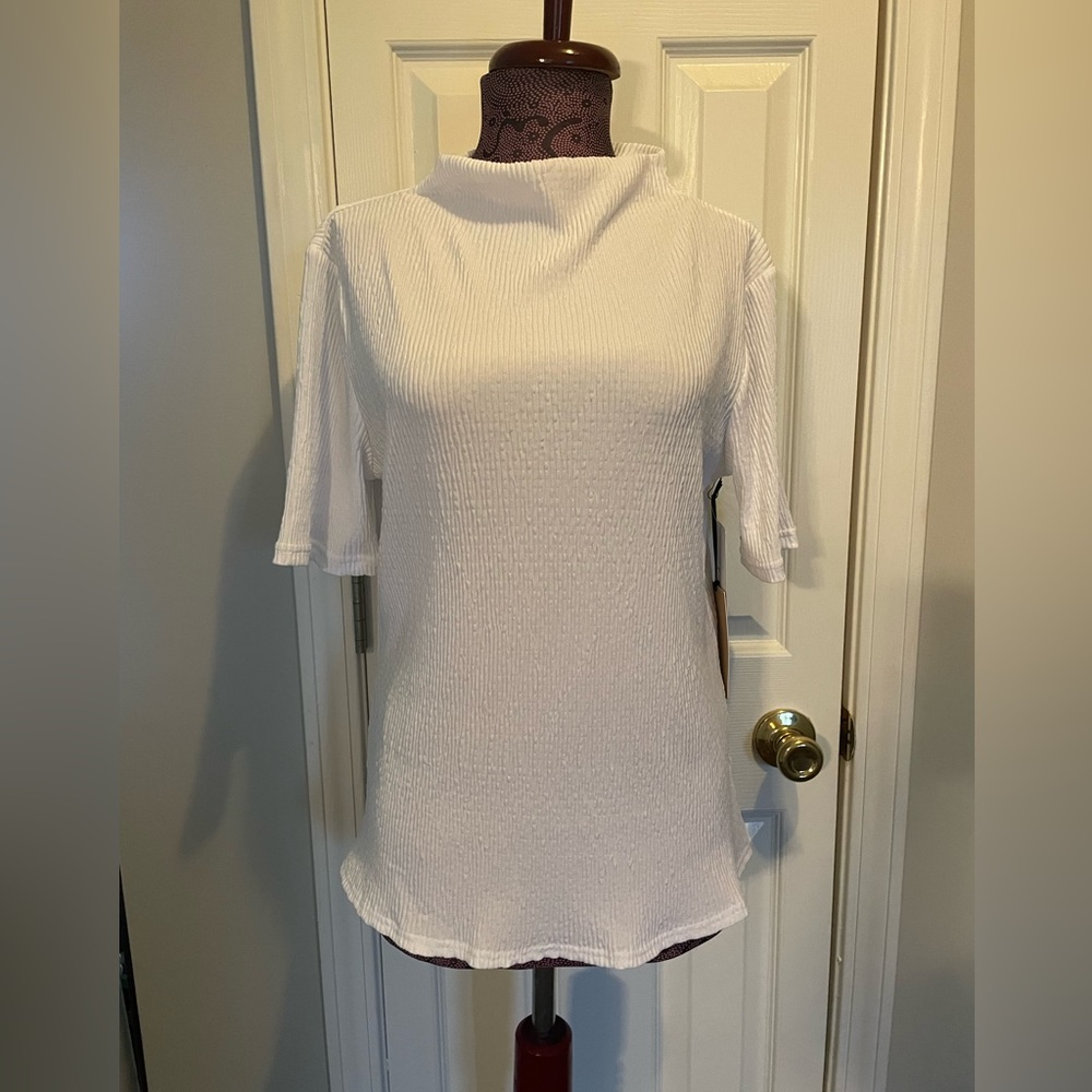 NWT Halogen Nordstrom | white ribbed knit Mock Neck Top White | M